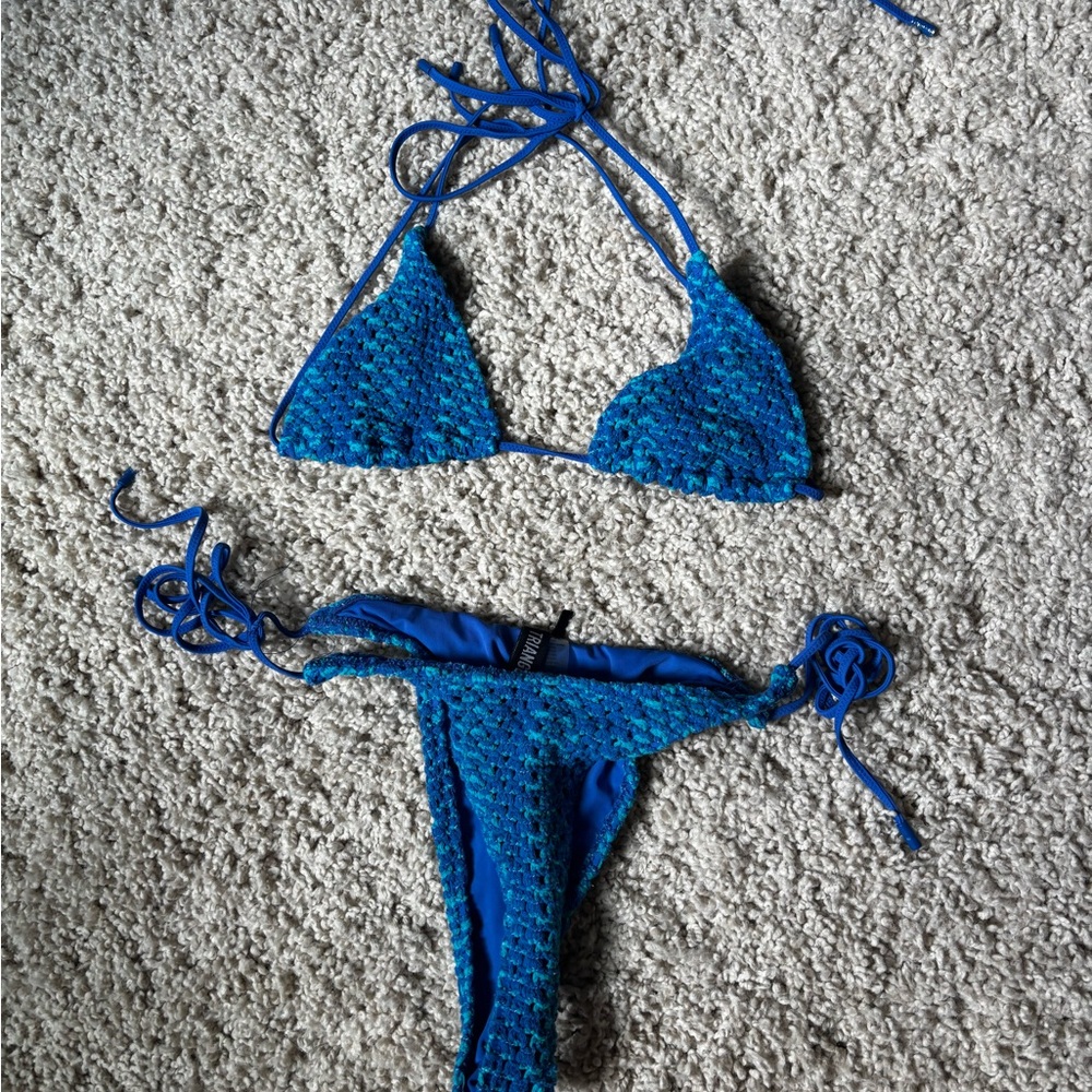 Blue triangl Crochet Bikini Set